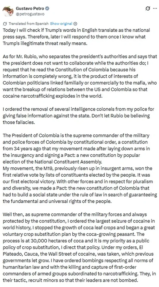 Colombian President Issues Warning Over Trump's Threats Amid Venezuela Tensions