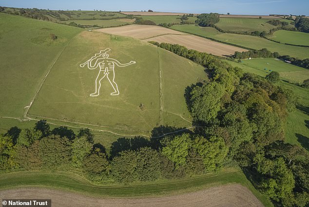 Volunteers and staff restore 180-foot Cerne Abbas Giant with 17 tonnes of chalk.